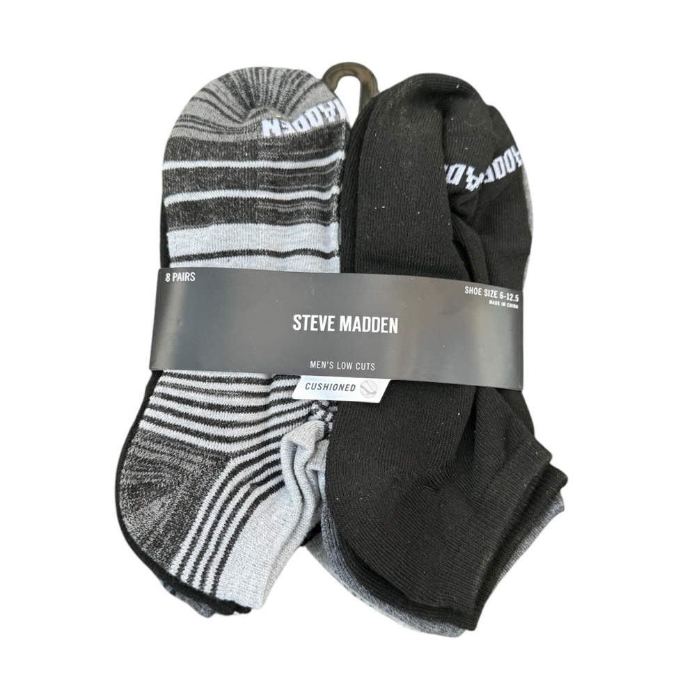 Steve Madden Men’s Low Cut Gray & Black Cushioned Comfortable Socks 8 Pack